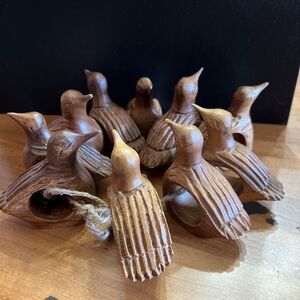 Vintage Napkin Rings Primitive Wooden Birds Set of 10 Handmade in Philippines